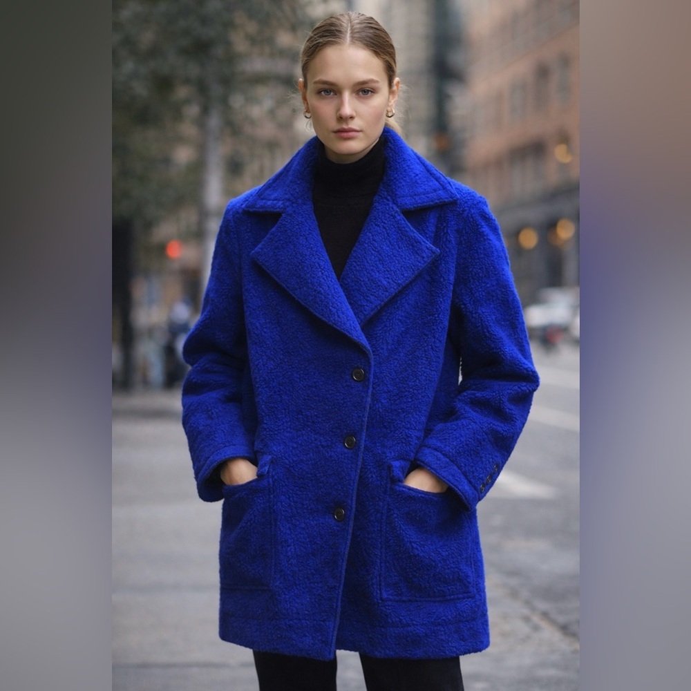 AALTO Sherpa Pea Coat Royal Blue Size Small/ 34